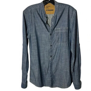 Jules stand collar denim shirt,men Small.cowboy,  masculine,cotton,two tone